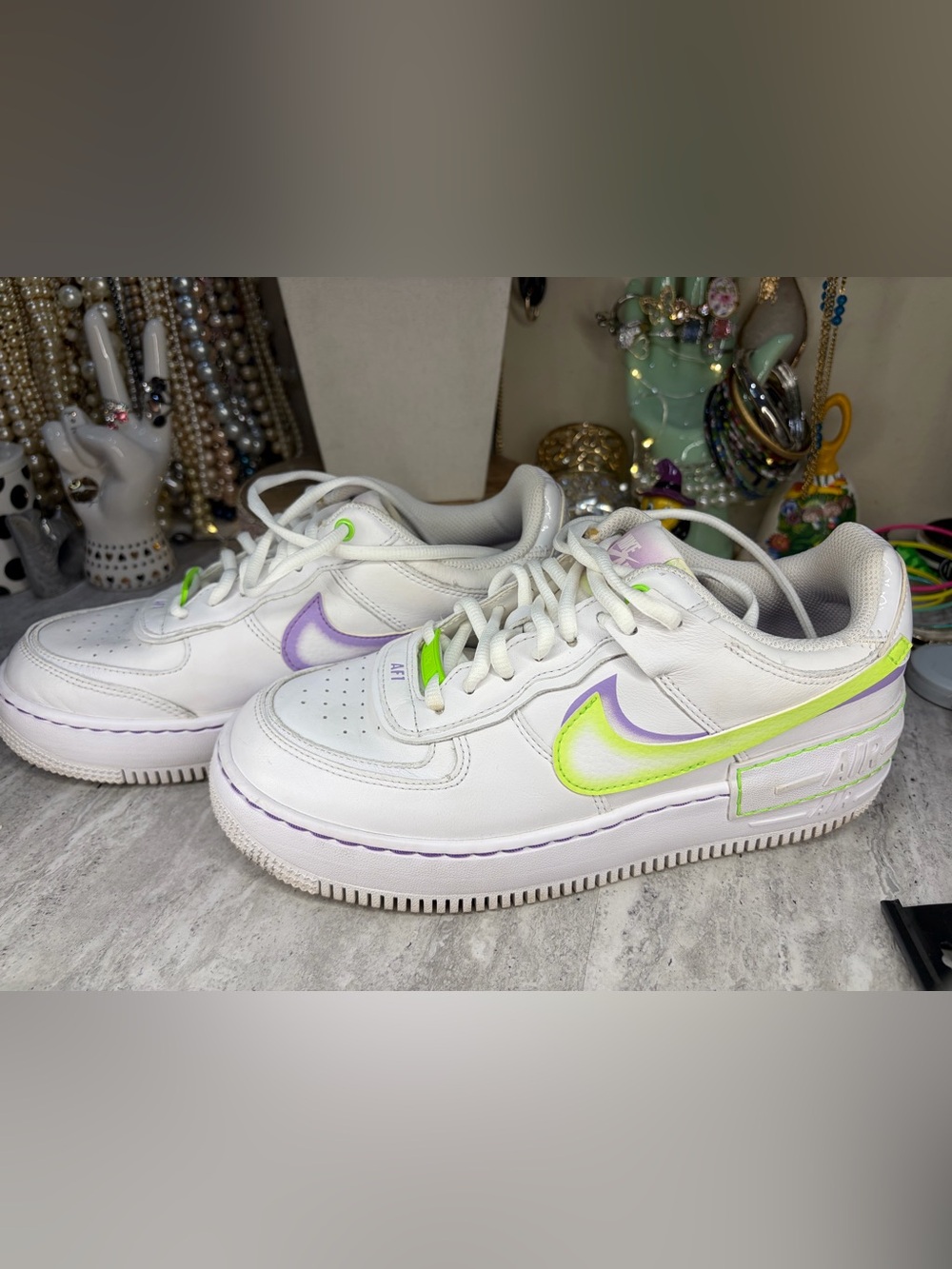 Nike Air Force 1 Women's White Electric Green Sneaker Purple Shoe 9